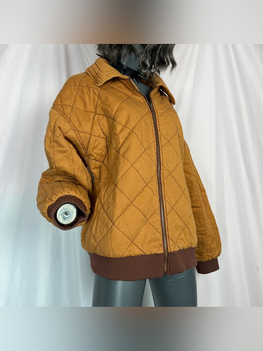 Desert Orange Brown Quilted Bomber Jacket
